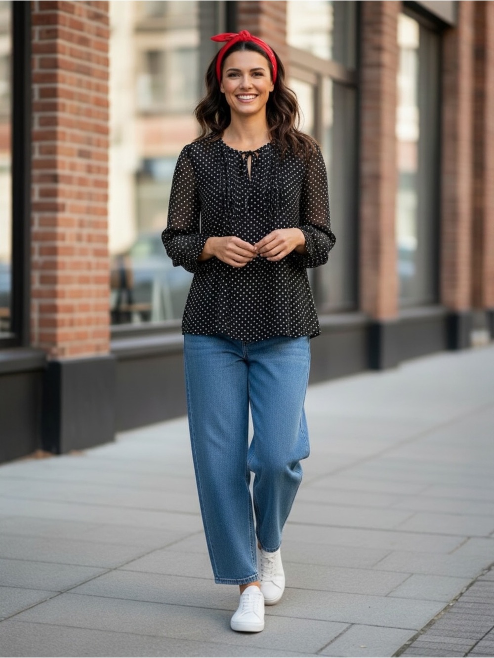 Tommy Hilfiger Black Polka Dot Long-Sleeve Blouse